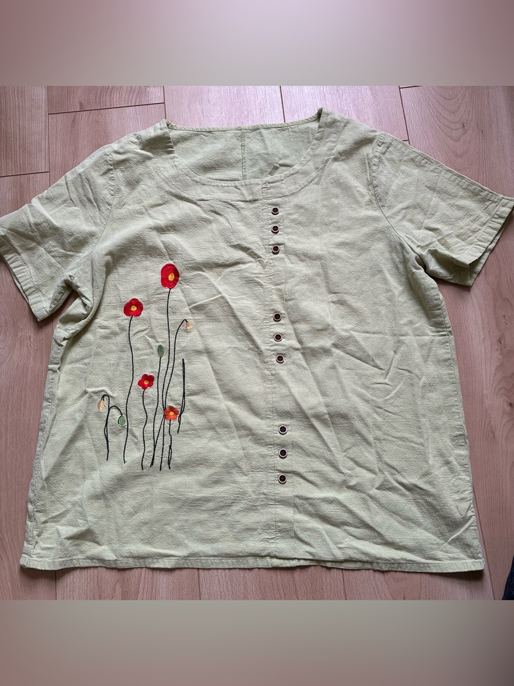 Light Green Floral Button Front Top